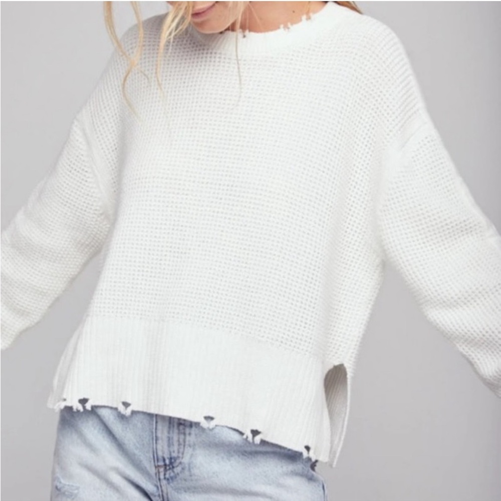 Pistola Olga Infinity Waffle Knit Pullover Distressed Sweater Size Large